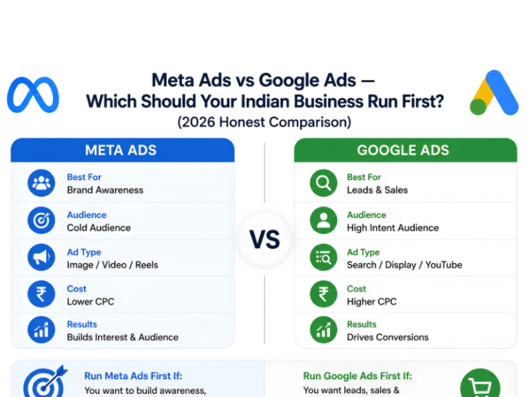 Meta Ads vs Google Ads — Which Should Your Indian Business Run First? (2026 Honest Comparison) Image